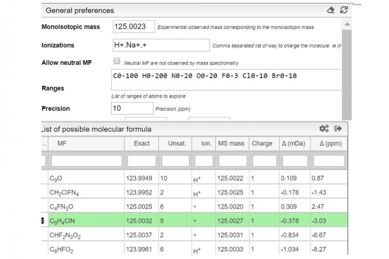 Molecular mass calculator - The ISIC- EPFL mstoolbox